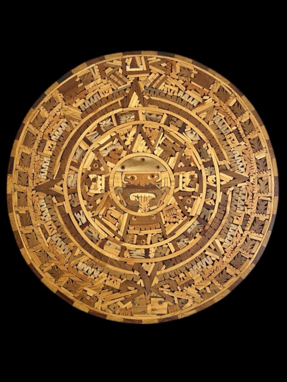 Vintage Mosaic Aztec Art Decor Calendar Tonatiuhs Face Hand Carved Exotic Woods‎ - Picture 7 of 9